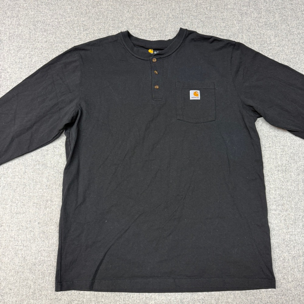 Carhartt Henley Shirt XL Tall Black Long Sleeve Pocket Cotton K128 Original Fit